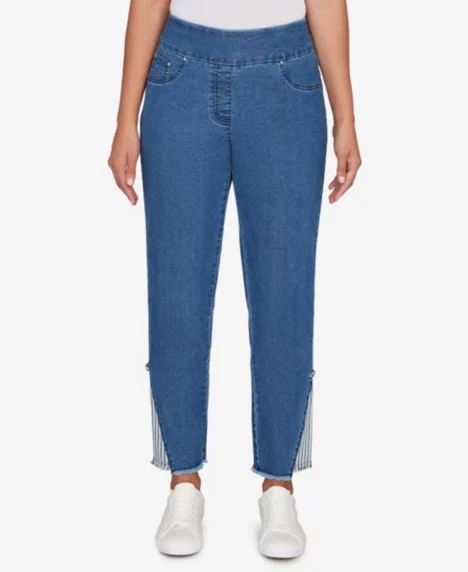 Petite Nautical Stripe Inset Slim Fit Jeans - Indigo Multi