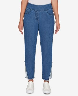 Ruby Rd. Petite Nautical Stripe Inset Slim Fit Jeans - Macy's
