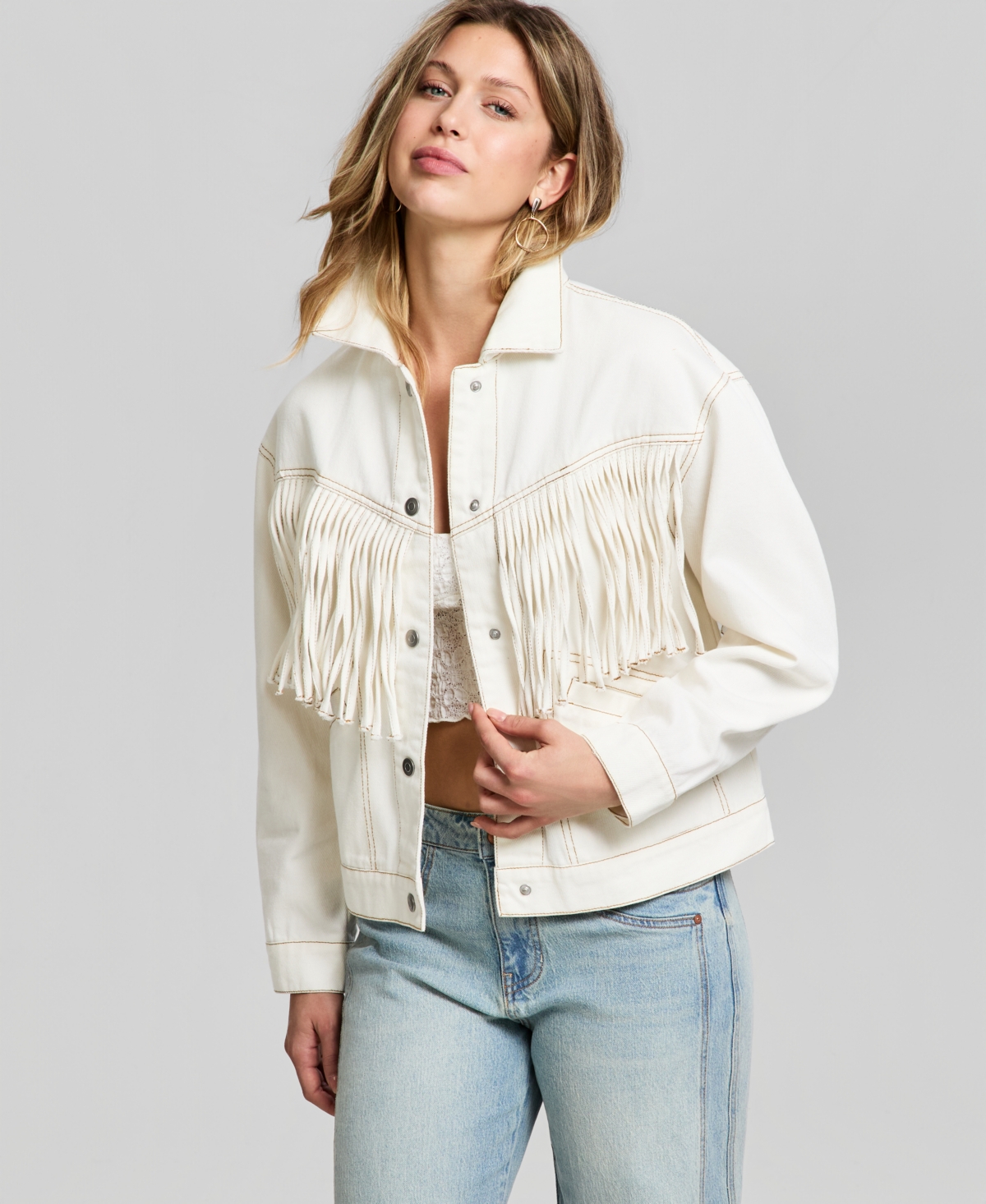 And Now This Women's Fringe-Trim Denim Jacket, Macy's Exclusive