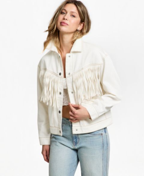 Женские куртки And Now This Fringe-Trim Denim Jacket