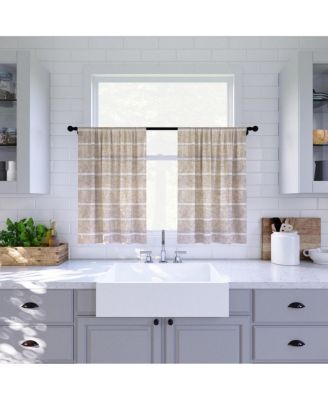 Clean Window Twill Stripe Anti-Dust Linen Blend Sheer Cafe Curtain Valance