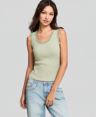 Women's Crocheted-Trim Ribbed Tank Top