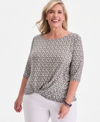 Plus Size Circular Pattern Twisted-Hem Top