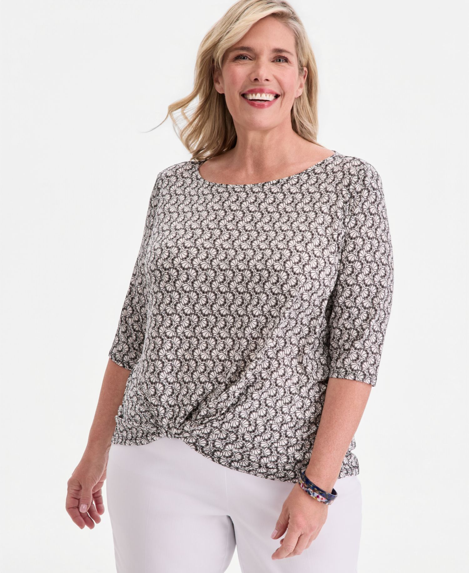 Plus Size Circular Pattern Twisted-Hem Top