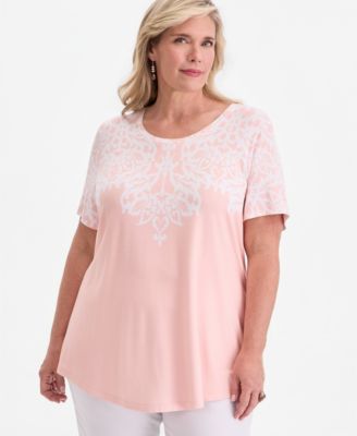 Plus Size Wallpaper Necklace Short-Sleeve Top