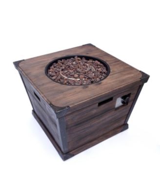 32 Inch W 24 Inch H Square Concrete Gas Fire Pit Brown Wood Pattern 40000 BTU Tank Inside