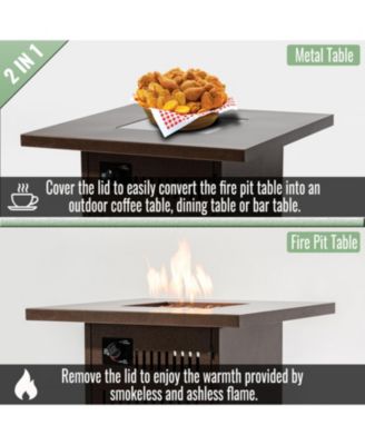 28 Inch Propane Gas Fire Pit Table 50000 BTU Square Steel Brown for Outdoor Patio Deck Garden Courtyard