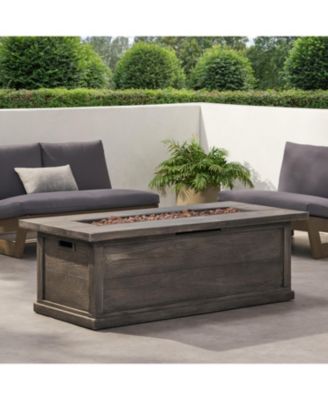 56 Inch Outdoor 50000 BTU Rectangular MgO Concrete Propane Fire Pit Grey Wood Pattern for Patio Backyard
