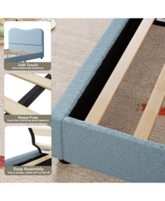 Velvet Upholstered Bed Frame,Bed with Boucle Headboard,Low Profile Design,No Box Spring Required,Wood Slat Support,Easy Assembly