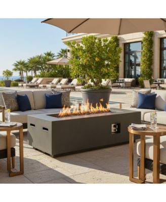 60 Inch Outdoor Rectangle Propane Fire Pit Table 60000 BTU Auto Ignition Concrete Fire Table with Waterproof Cover and Lava Rocks