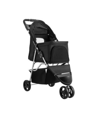 Pet Stroller 35 LB Foldable 3-Wheel Dog Stroller with Cup Holders