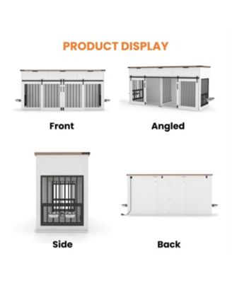 71" Double Dog Crate Furniture with Walnut Top, 3 Drawers, Outlet & Feeders