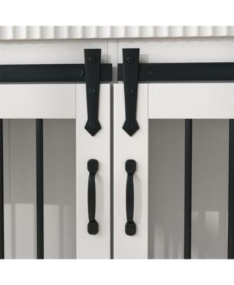 71" Double Dog Crate Furniture with Walnut Top, 3 Drawers, Outlet & Feeders