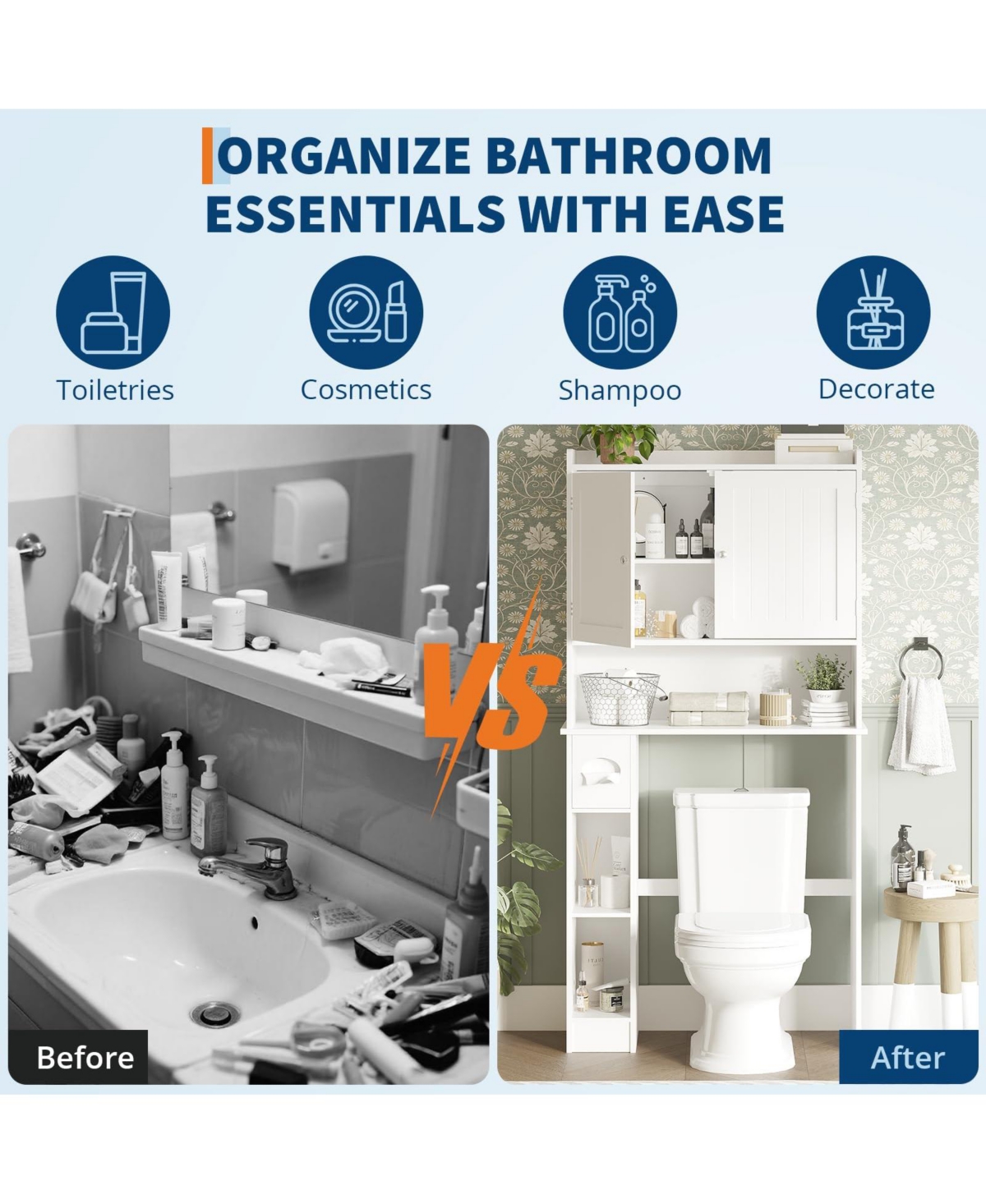 Homfan 65.4" h Bathroom Organizer with Double Doors, Adjustable Shelves, for Small Bathrooms