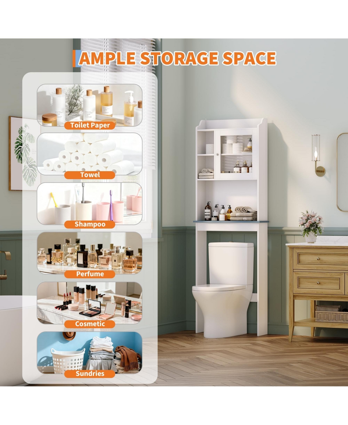 Homfan 68.5" h Bathroom Organizer Space Saver Over Toilet, Wood Rack for Bathroom, Restroom