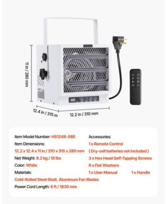 Garage Heater 4800W with Remote Timer Overheat Protection 240V