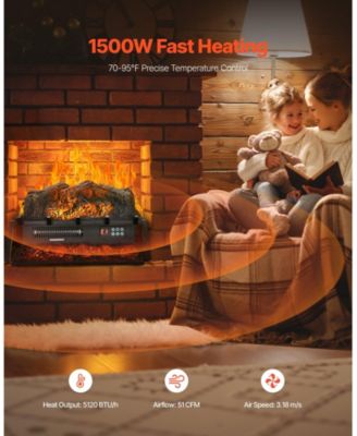 Electric Fireplace Log 23" Insert Heater with Remote Flames Timer