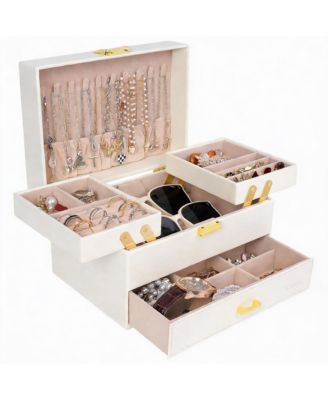 3-Layer Jewelry Organizer Box for Women - Large Capacity, PU Leather, Space-Saving