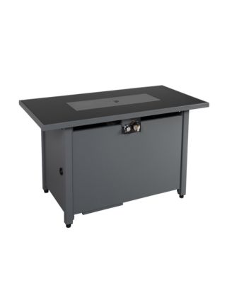 50000 BTU 42 Inch W 25 Inch H Steel Outdoor Fire Pit Table Black Smoked Glass Top Push Button Ignition