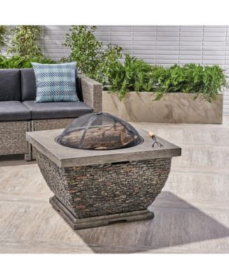 32 Inch MgO Light-Weight Concrete Wood Burning Square Fire Pit Grey for Outdoor Patio Backyard