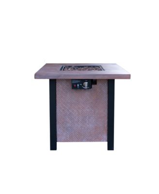 25 Inch H 28 Inch Square Outdoor Patio Propane Fire Pit Table 50000 BTU Rattan Weave Grain CSA Certified with Tabletop Cover