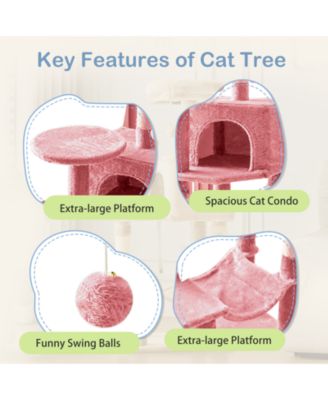 44in Cat Tree Tower: Multi-Cat Climbing, Sisal Posts, Extended Platform, Hammock