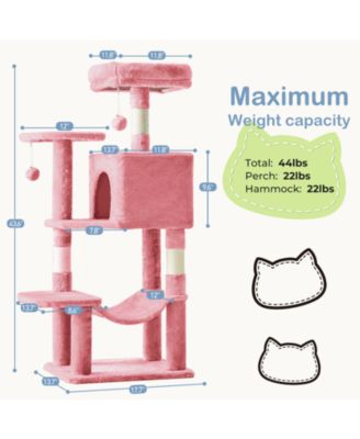 44in Cat Tree Tower: Multi-Cat Climbing, Sisal Posts, Extended Platform, Hammock