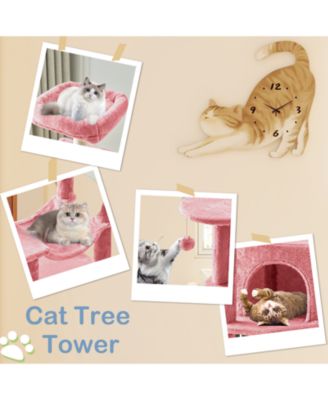 44in Cat Tree Tower: Multi-Cat Climbing, Sisal Posts, Extended Platform, Hammock
