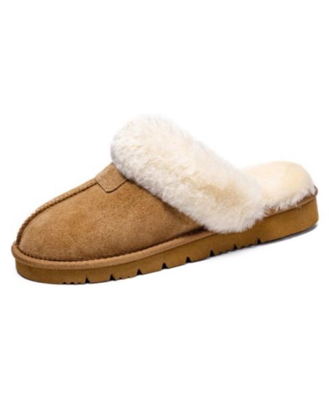 Женские сабо PAZSTOR Shearling and Suede Clog Slippers Spring, цвет: Каштановый