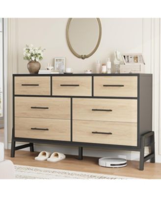 7 Dresser for Bedroom, Freestanding 52 in Wide Drawer Dresser with Storage, Wooden Closet Storage Chest for Living Room, Bedroom, Entryway