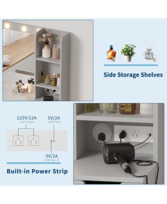Modern Vanity Makeup Desk Vanity Mirror Built-in Lights 4 Drawers for Bedrooms, Apartments, Easy to Assemble