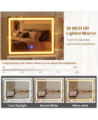 5 Drawer Makeup Vanity Desk Lights & Power Outlet, Modern Fluted Design for Bedrooms, Apartments, Easy to Assemble