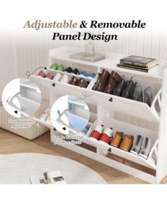 Large Shoe Storage Cabinet with 4 Flip Drawers, Narrow Entryway Shoe Organizer with Adjustable Shelves, White