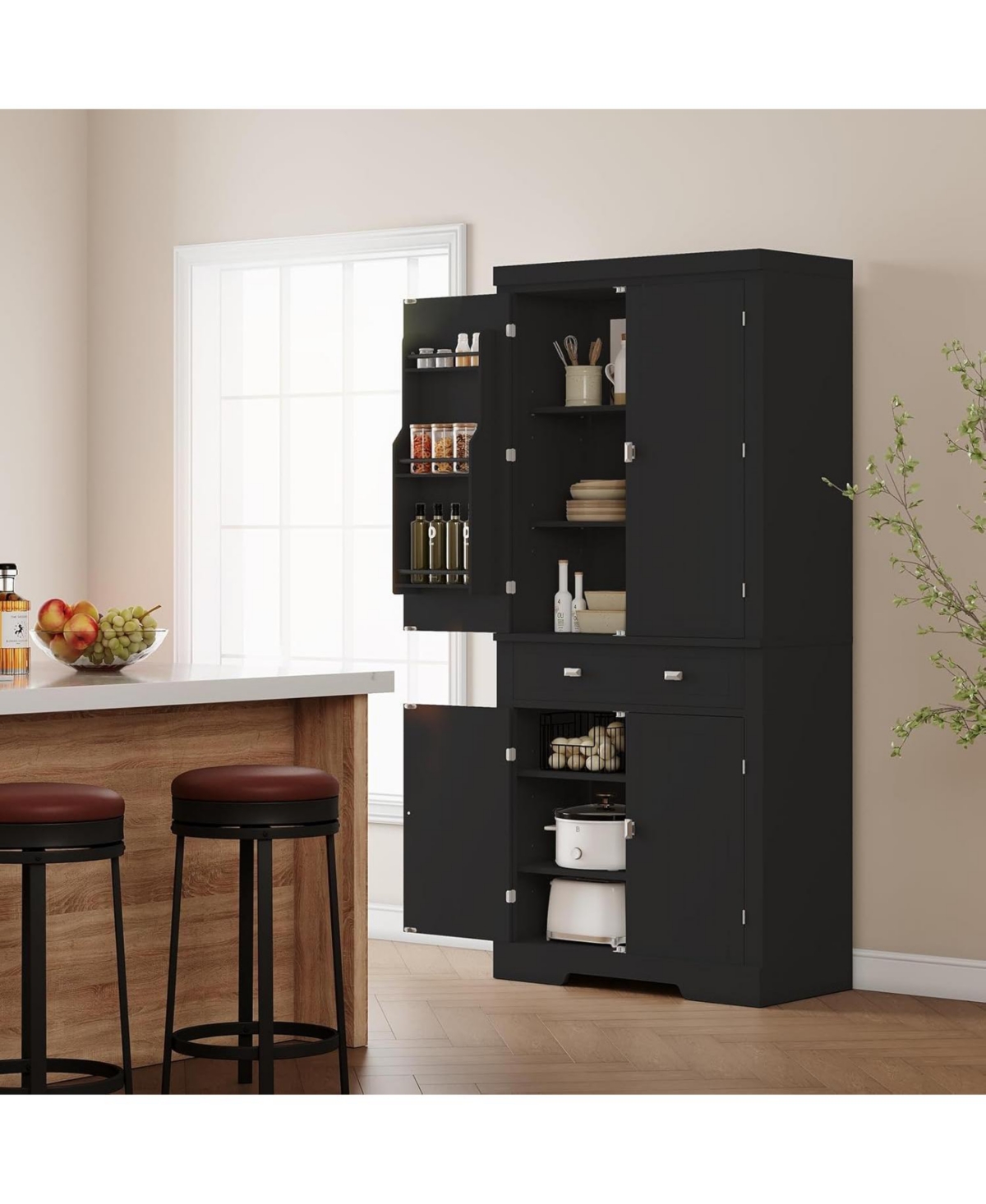 gaomon 72" Tall Kitchen Pantry Cabinet, Large Cupboard Storage Cabinet with Drawer 6 Door Racks and Adjustable Shelves for Living Dining Room Laundry