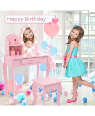 Kids Vanity - Vanity Desk Mirror Lights - Girls Vanity for Bedrooms, Apartments, Easy to Assemble