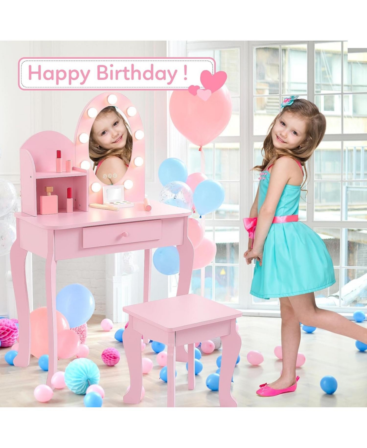 Gaomon Kids Vanity - Vanity Desk Mirror Lights - Girls Vanity for Bedrooms, Apartments, Easy to Assemble