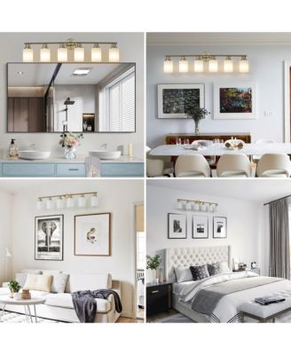 39" Modern 6-Light Vanity Wall Sconce, Golden Finish with Frosted Glass Shades for Bathroom or Hallway Lighting (No Bulbs