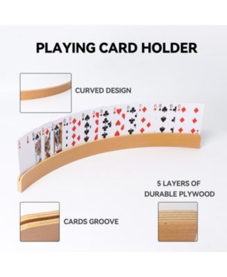 Set of 4 Playing Cards Holders, Wooden Curved Playing Card Racks for Kids, Adults and Seniors