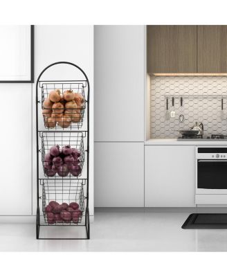 3-Tier Adjustable Market Basket Stand - Fruit, Veggie, & Household Organizer - Stylish Storage & Display for Kitchen & Home