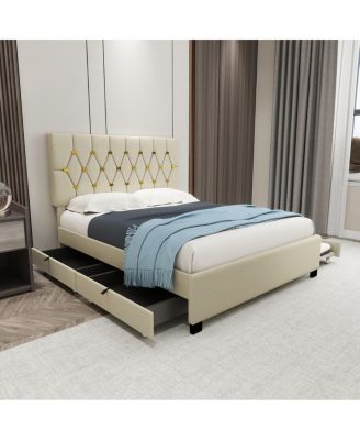 Velvet Queen Bed with Twin Trundle and 2 Storage Drawers