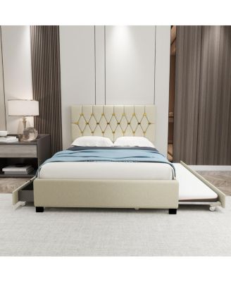 Velvet Queen Bed with Twin Trundle and 2 Storage Drawers