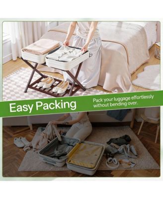 Bamboo Suitcase Stands Set of 2 with Nylon Strap Support for Guest Room