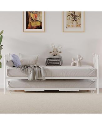 Twin Day Bed with Trundle Bed, Modern Sofa Bed Frame with Foldable Design, Metal Bed Frame ï¼† Heavy Duty Steel Slats