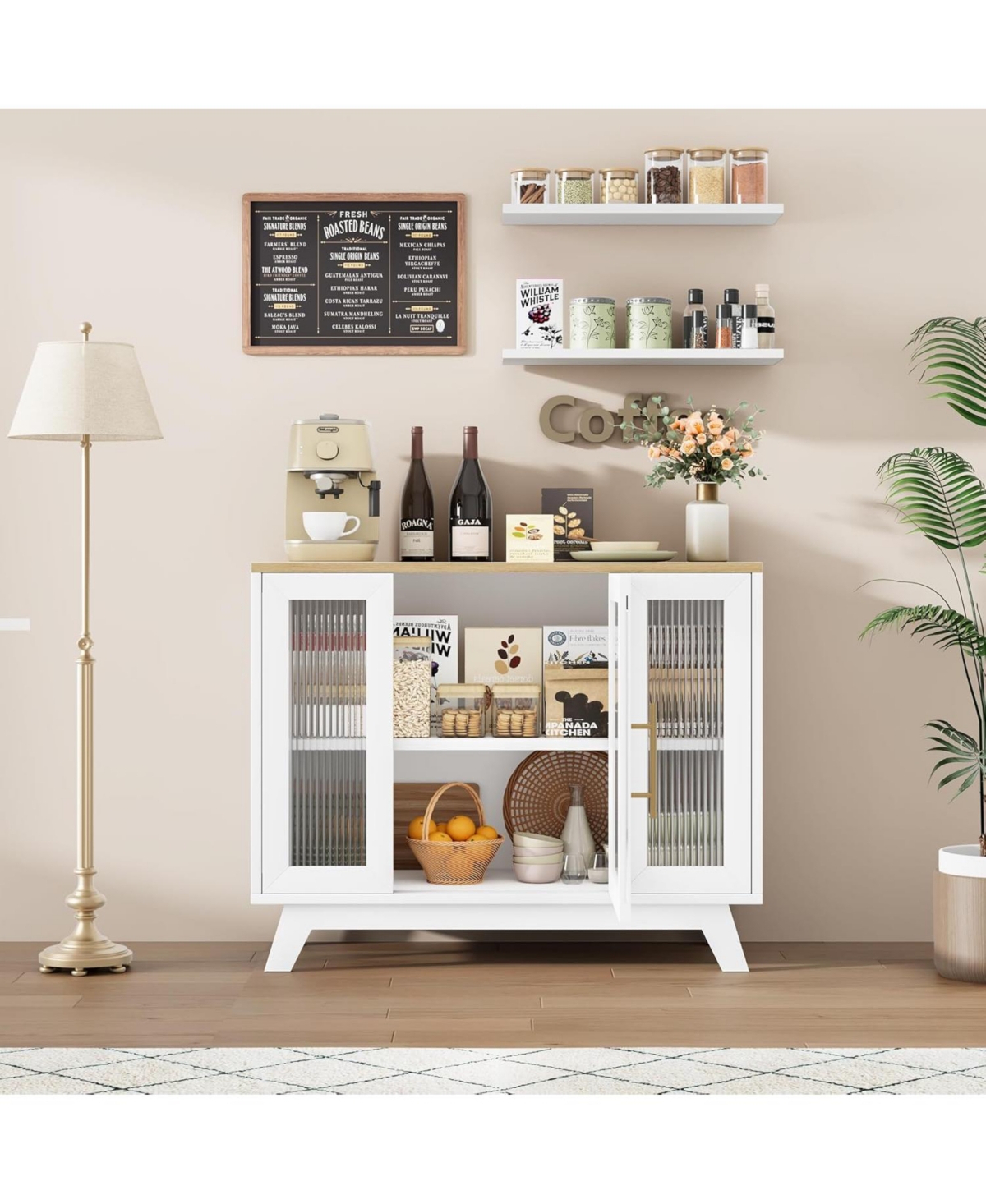 gaomon 36" Sideboard Buffet Cabinet with storage, farmhouse style, glass doors and adjustable shelves for dining room or living room