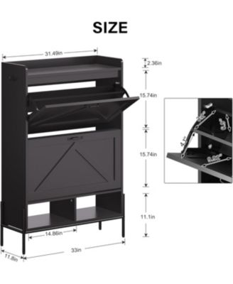 Shoe Cabinet with 2 Flip Drawers, Narrow Freestanding Shoe Storage Organizer for Entryway, Dry and Wet Separation Shoe Rack with Metal