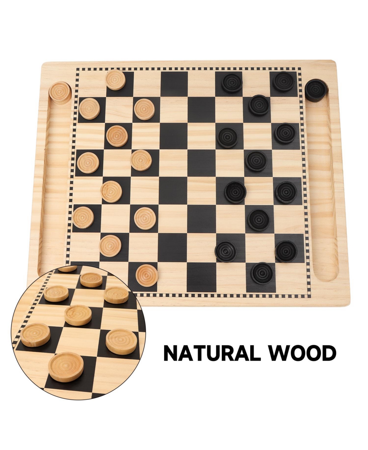 Gse Games & Sports Expert 2-in-1 Reversible Natural Wood Checkers & Tic-Tac-Toe Board Game Combo Set with Game Pieces