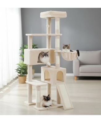 65in Large Cat Tree Tower: Hammocks, Scratch Columns, Jumping Platform Space