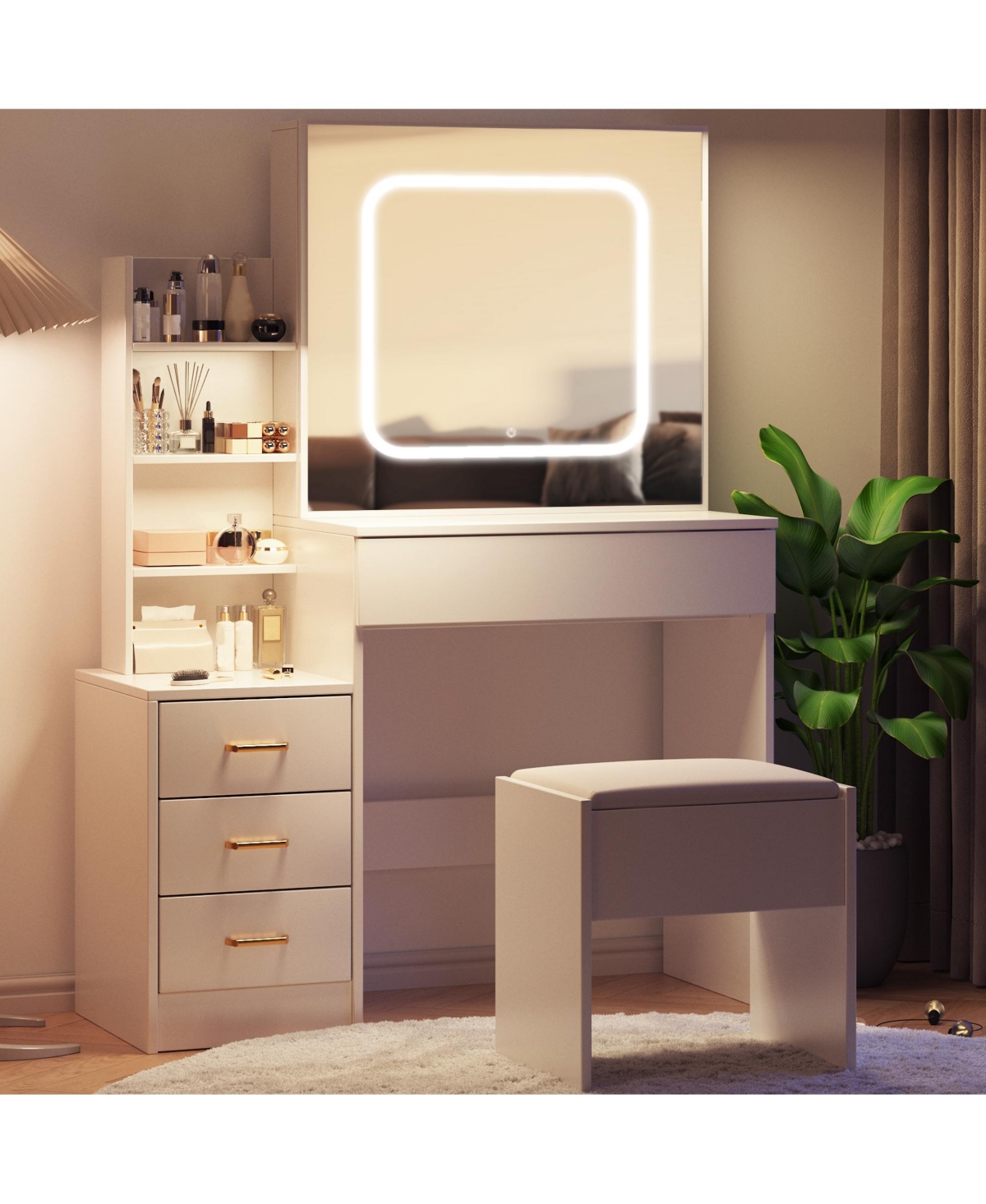 Gaomon Vanity Desk Mirror and Led Lights - Makeup Vanity Desk for Bedrooms, Apartments