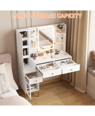 Makeup Vanity Lighted Mirror and Charging Station Vanity Desk for Bedrooms, Apartments, Easy to Assemble