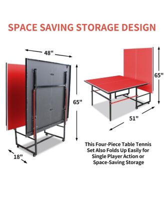 96 Inch  Indoor Foldable Portable Ping Pong Table Mid-Size Table Tennis Game Set with Net Paddles and Balls for Family Game Room - Baofuwish